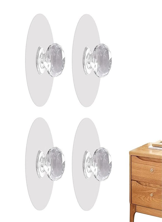 ZIVIK Cabinet Drawer Pull Knobs, Self Adhesive Acrylic Crystal Shaped Pulls Handles Knobs for Wardrobe Cupboard Bathroom Dresser Furniture Door Window (Round Pack of 4) - Image 1